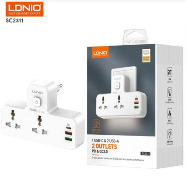 مقبس حائط كهربائي بمخرجين و 3 مداخل lDNIO SC2311 Wall socket with 2 outlets and 3 usb ports - Dupamine Store - 14.000