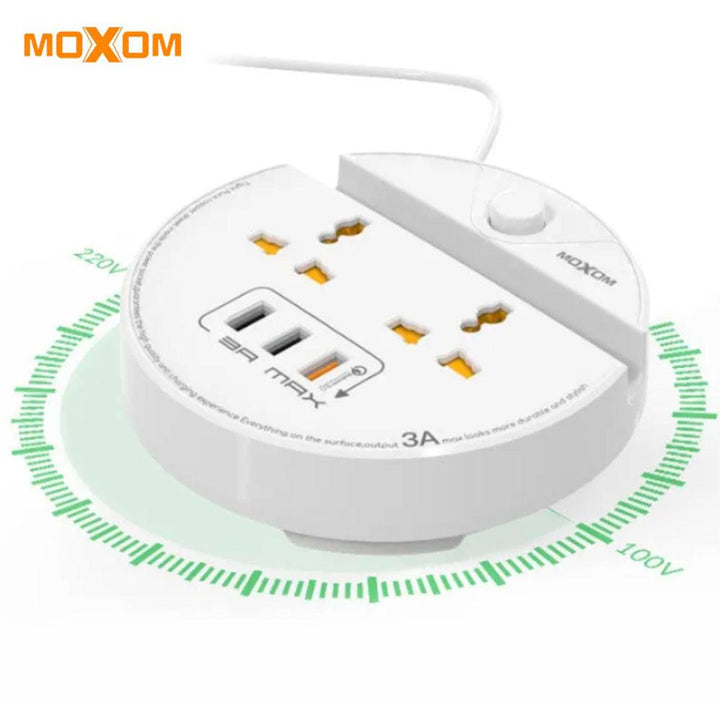 مقبسين موزع كهرباء مع 3 مداخل USB و وحامل للهاتف Power distributor socket with 3 USB ports and phone holderMPXOM MX-ST03 - Dupamine Store - 15.000