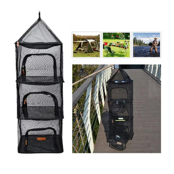 أرفف شبكية معلقة للرحلات والتخييم4 طبقات Hanging mesh shelves for trips and camping