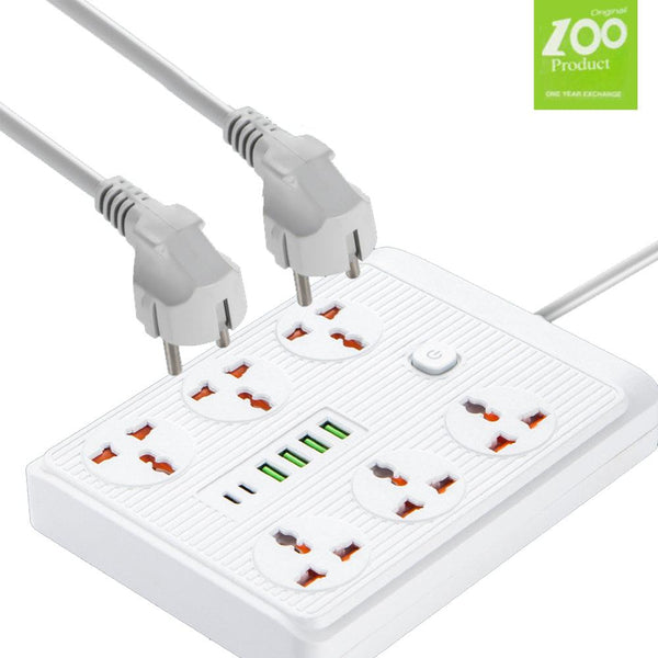 وصلة كهربائية بـ6 مقابس و4 مداخل ومخرجين power socket anti- static no:t2o5pd type c-a - Dupamine Store - 17.000