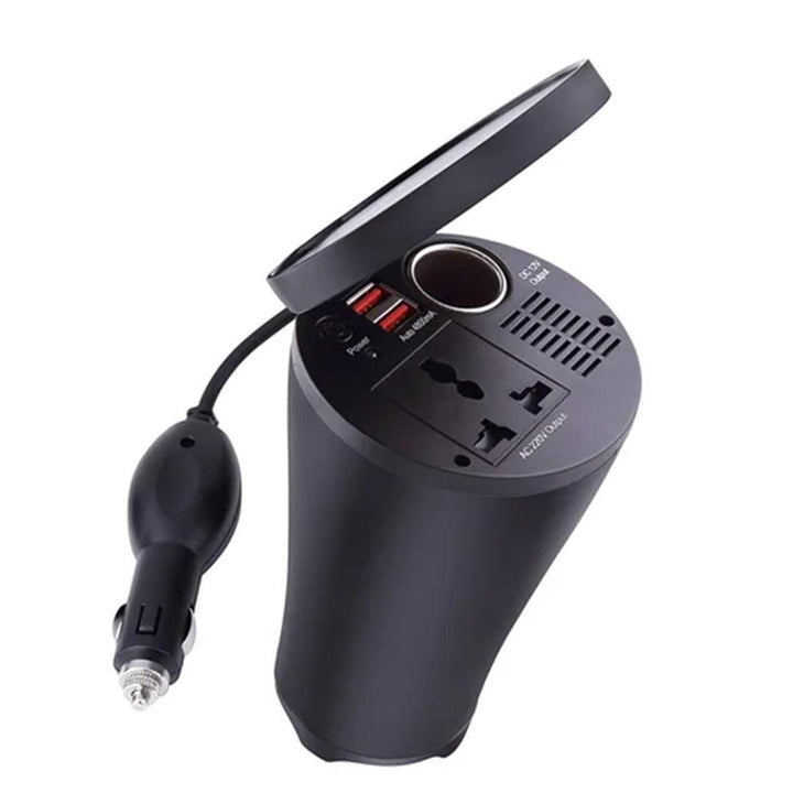 محول من ولاعة السيارة لفيشة ومدخلينCar cup holder150w usb - Dupamine Store - 18.000