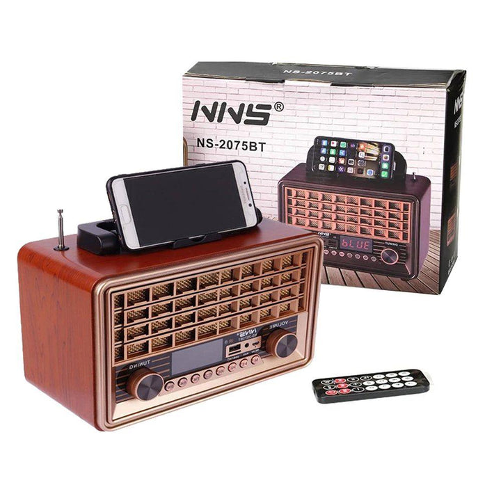 راديو كلاسيكي بلوتوث يعمل بالكهرباء أو بالبطاريات NNS ns-2075bt Classic Radio FM Retro Vintage Bluetooth AUX Radio Speaker Music Player - Dupamine Store - 15.000