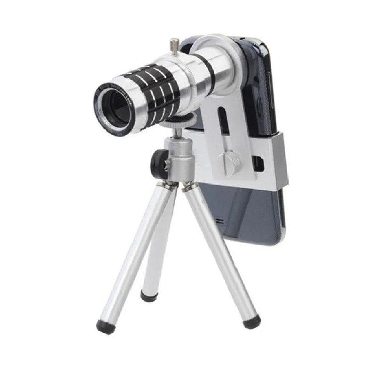 تيليسكوب تكبير x12 لكاميرة الهاتف مع قاعدة تثبيت ثلاثية Portable 12x Zoom Telescope - Dupamine Store - 15.000